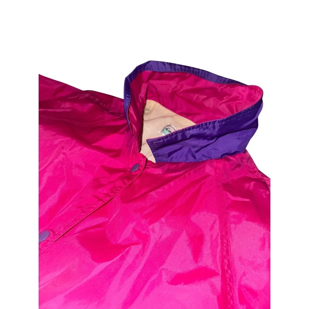 Country Concepts Lg Vintage 80's Hot Pink Windbreaker Jacket Collar Snap Waist